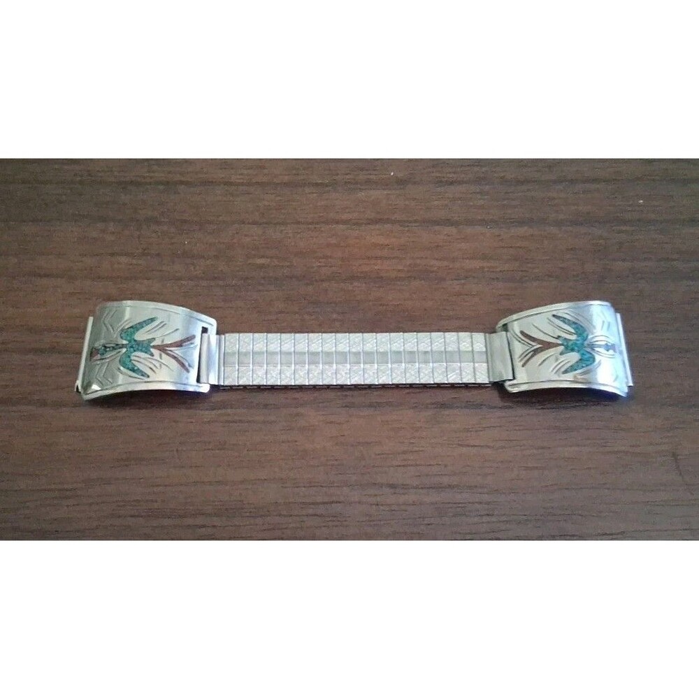 VTG  Watch Band Tips Native American Turquoise Coral Inlay Flying Bird USA Read